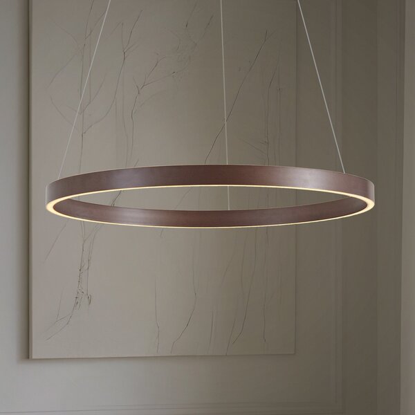 Lucande LED висяща лампа Yonam, Ø 80 cm, 1-лампова, кафява, CCT, Затъмняване, Кафяв / ръждив, Дневна/трапезария, Метал, Модерен