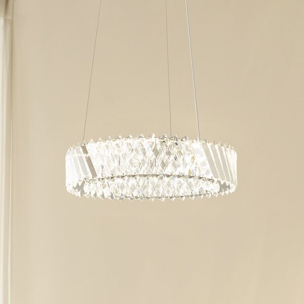 Lucande LED висяща лампа Glacis, кристал, Ø 40 cm, хром, Прозрачен, Дневна/трапезария, Стъкло, Дизайн
