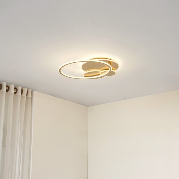 Lucande LED плафон Circulo, златен, 60 cm CCT, с регулиране на яркостта, Затъмняване, Злато / месинг, Дневна/трапезария, Метал, Модерен