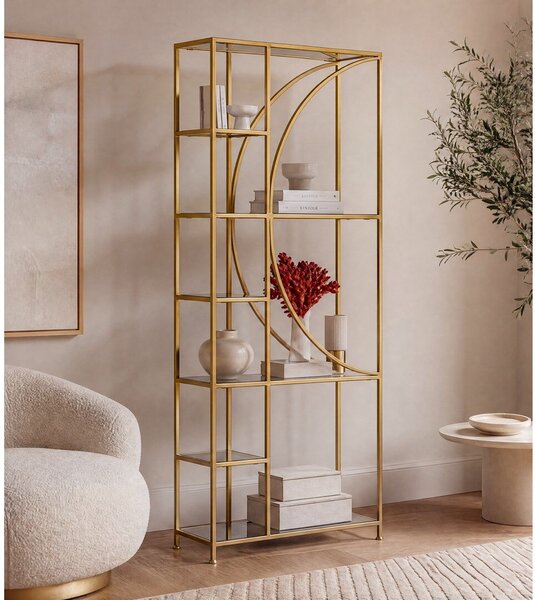 Стоманена библиотека в златист цвят 66x176x25,5 cm Elenor – Bizzotto