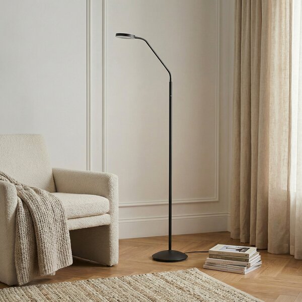 Lindby LED акумулаторна стояща лампа Elvyn, черна, регулируема, Затъмняване, Черен, Дневна/трапезария, Метал, Модерен