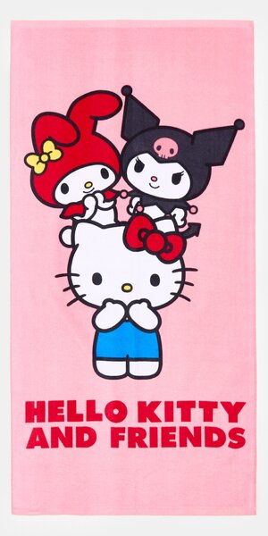 Sinsay - Памучна кърпа Hello Kitty and Friends - пастелнорозово