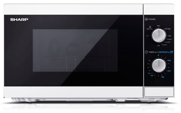 Микровълнова фурна Sharp YC-MG01E-W, грил, механично управление, 800W, 20л. обем, 5 степени на мощност, бяла