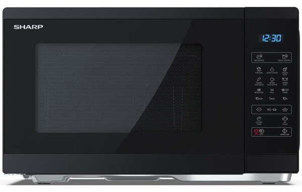 Микровълнова фурна Sharp YC-MG252AE-B, с грил, електронно управление, 900W, 25л. обем, 11 степени на мощност, черна