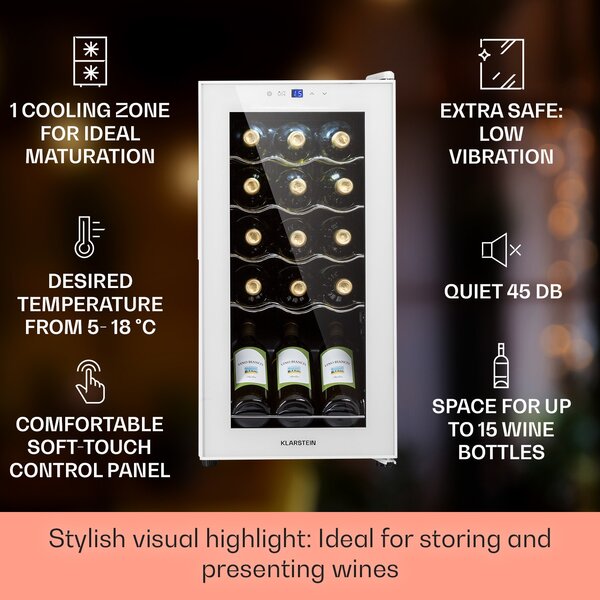 Klarstein Shiraz 15 Slim Uno, охладител за вино, 44 л, сензорен, 135 W, 5 - 18 °C, черен