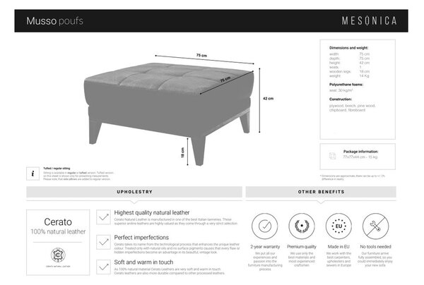 Тъмнокафяв кожен тапициран отоман Musso - MESONICA