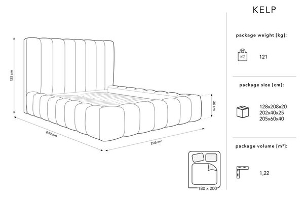Бежово тапицирано двойно легло с място за съхранение 180x200 cm Kelp - Micadoni Home