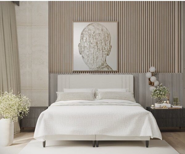 Бежово тапицирано двойно легло с място за съхранение 200x200 cm Musca – Maison de Rêve