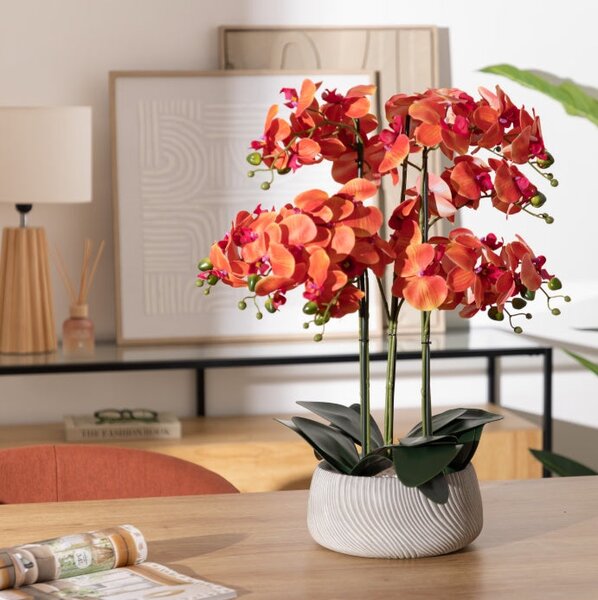 Изкуствено цвете atmosphera Sanae Orchid, 65 cm - Изкуствена орхидея atmosphera, Черна керамична саксия, 65 cm