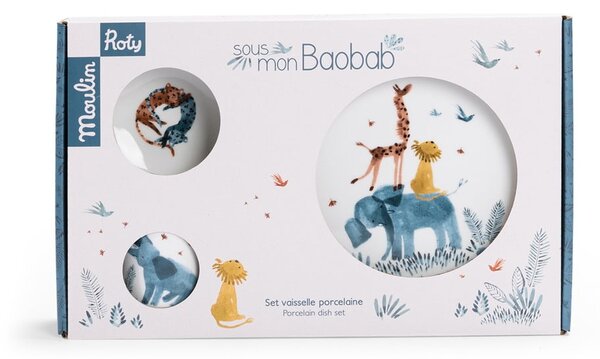 Детски порцеланов комплект за хранене 3 бр. Sous mon Baobab - Moulin Roty