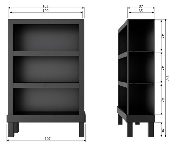 Черна книжарница от борова дървесина 107x160 cm Bonk - Basiclabel