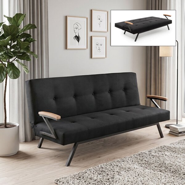 Тапициран троен диван Zven TopMebel с функция за сън в черен цвят 180x64x78cm