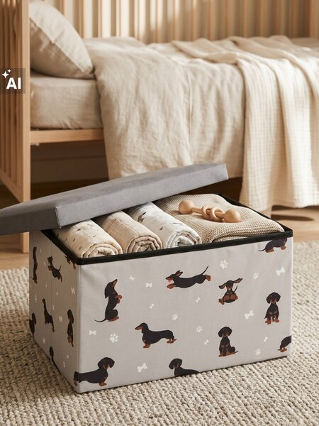 Sinsay - Пуф с функция за съхранение с мотив дакел - черeн