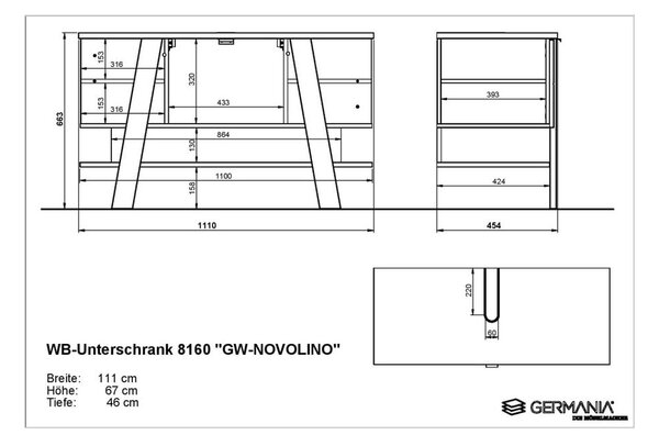 Бял шкаф под умивалника от дъб 111x67 cm Novolino - Germania