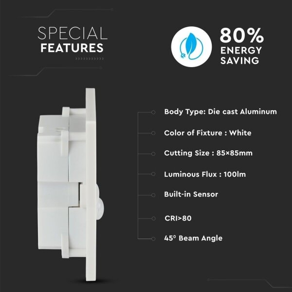 LED осветително тяло за стълби с датчик за движение LED/3W/230V 4000K бяло