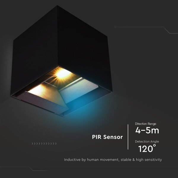 LED соларен стенен фенер с датчик LED/9W/3,7V 3000/4000/5000K IP65 черен