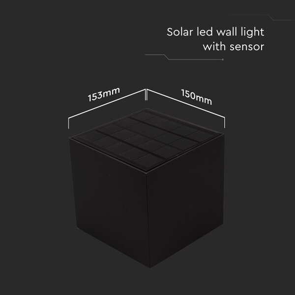 LED соларен стенен фенер с датчик LED/9W/3,7V 3000/4000/5000K IP65 черен