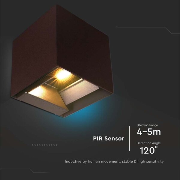 LED соларен стенен фенер с датчик LED/9W/3,7V 3000/4000/5000K IP65 кафяв
