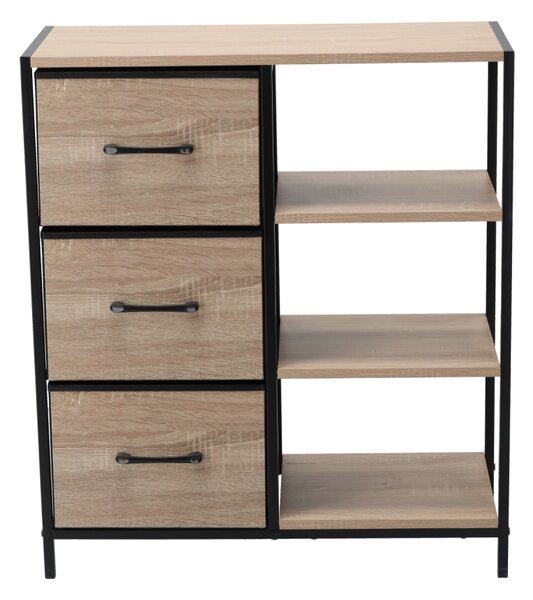 Комод с 3 чекмеджета, облицовани с плат, и рафтове, 70 x 30 x 80 см