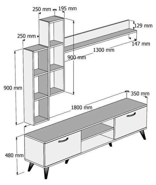 Бял шкаф за телевизор 180x48 cm Veronica - Kalune Design