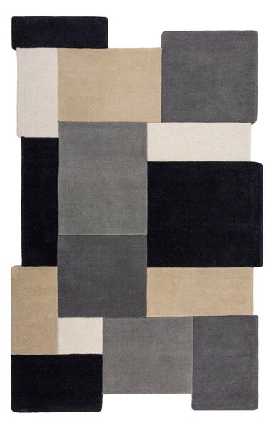 Черно-сив ръчно изработен вълнен килим 120x180 cm Collage Monochrome – Flair Rugs