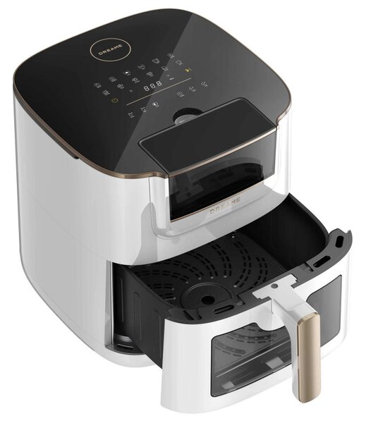 Фритюрник с горещ въздух Dreame AF30, 2300W, 7 л, 12 програми, 50-200°C, Dual-Source Cyclonic Heat, SmartSteam, LED, NTC, Бял