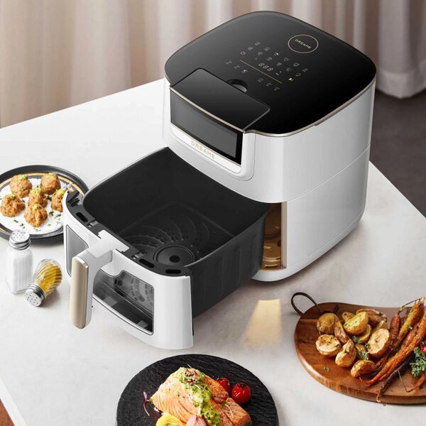Фритюрник с горещ въздух Dreame AF30, 2300W, 7 л, 12 програми, 50-200°C, Dual-Source Cyclonic Heat, SmartSteam, LED, NTC, Бял