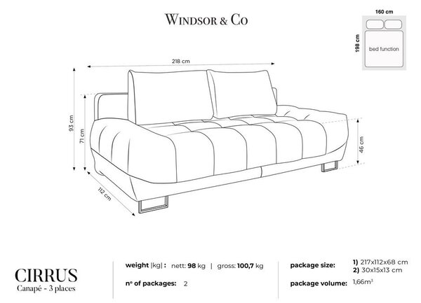 Бежов триместен разтегателен диван с кадифена тапицерия Cirrus - Windsor & Co Sofas