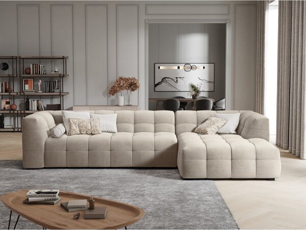 Бежов ъглов диван от кадифе , десен ъгъл Vesta - Windsor & Co Sofas