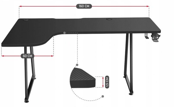 Просторно ъглово гейминг бюро в черно
