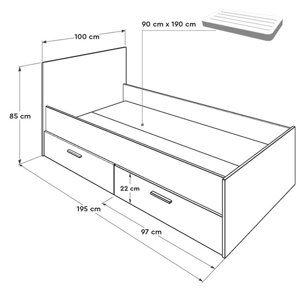 Детско легло с място за съхранение 90x190 cm в бял/естествен цвят - Kalune Design