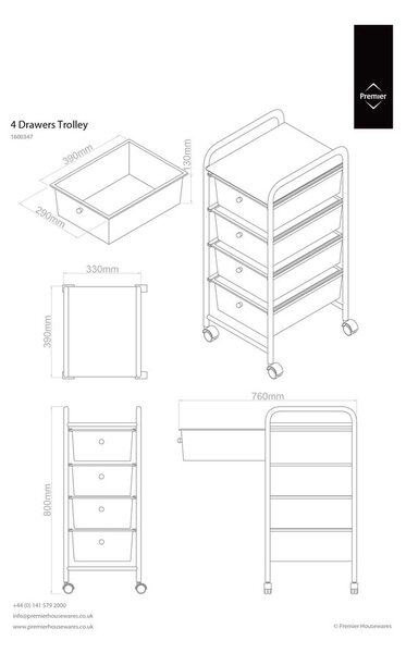 Пластмасов подвижен рафт в бяло и сребристо 33x79 см - Premier Housewares