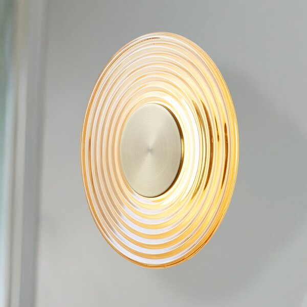 Searchlight LED стенна лампа Cleo, цвят кехлибар/месинг, Ø 30 cm, стъкло, Затъмняване, Бежов, Дневна/трапезария, Стъкло, Модерен