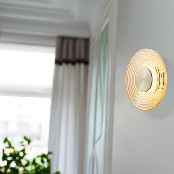 Searchlight LED стенна лампа Cleo, цвят кехлибар/месинг, Ø 30 cm, стъкло, Затъмняване, Бежов, Дневна/трапезария, Стъкло, Модерен