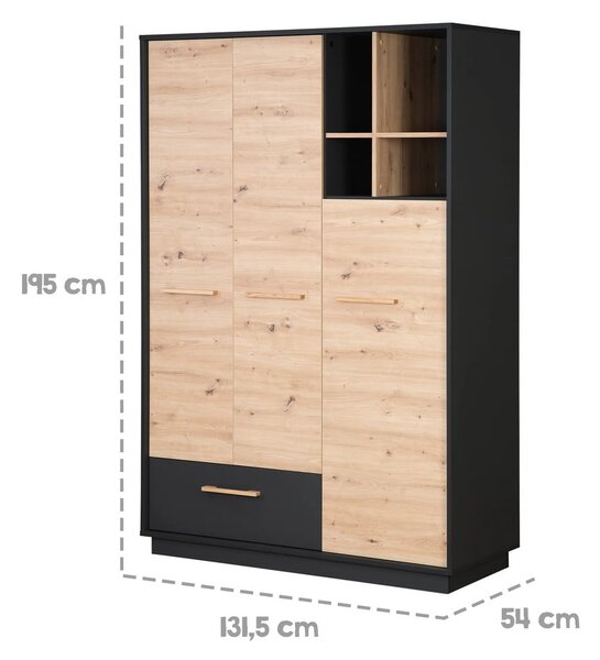 Детски гардероб с дъбов декор в цвят антрацит-натурален 132x195 cm Lenn - Roba
