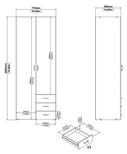 Бял гардероб 78x200 cm Space – Tvilum