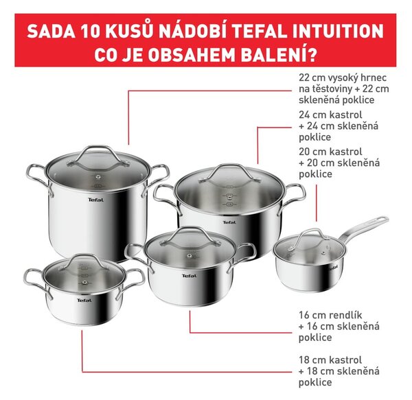 Комплект съдове от неръждаема стомана 10 бр. Intuition - Tefal