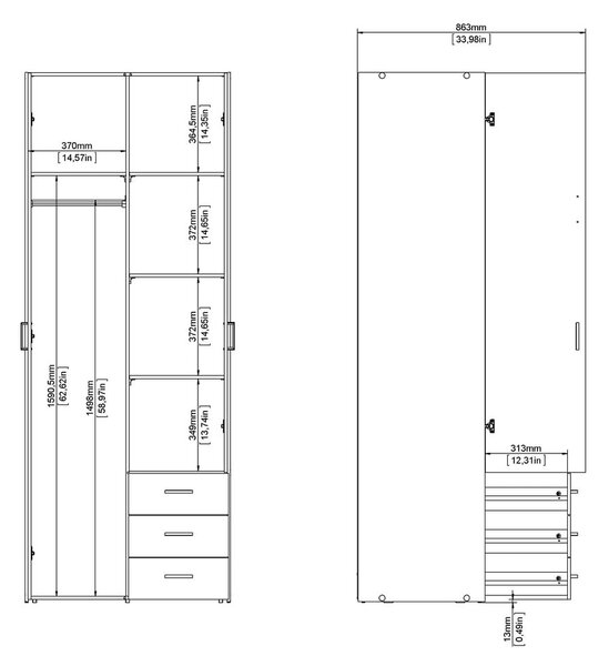 Бял гардероб 78x200 cm Space – Tvilum