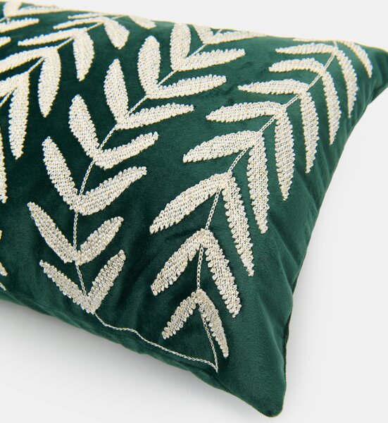 Sinsay - Декоративна кадифена възглавница с растителна бродерия - тъмнотюркоазено
