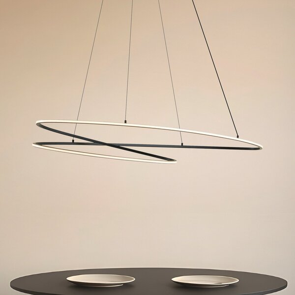 Lucande LED висяща лампа Gavril, 100 cm, черна, с регулируема яркост, Затъмняване, Черен, Дневна/трапезария, Метал, Модерен