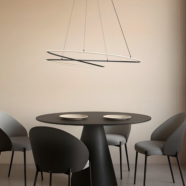 Lucande LED висяща лампа Gavril, 100 cm, черна, с регулируема яркост, Затъмняване, Черен, Дневна/трапезария, Метал, Модерен