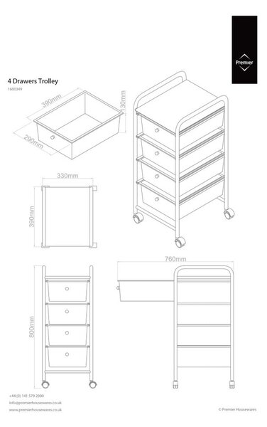 Пластмасов подвижен рафт в черно и сребристо 33x79 см - Premier Housewares