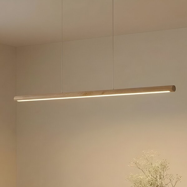 Lucande LED висящо осветление Maruta, дърво, лъч, 120 cm, 3000K, Дърво, Дневна/трапезария, Дървесина, Модерен