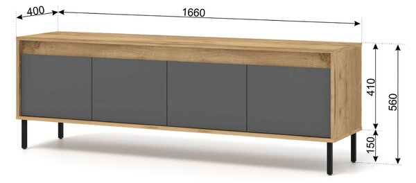 ТВ шкаф NESTA 166 cm, златен дъб/базалт