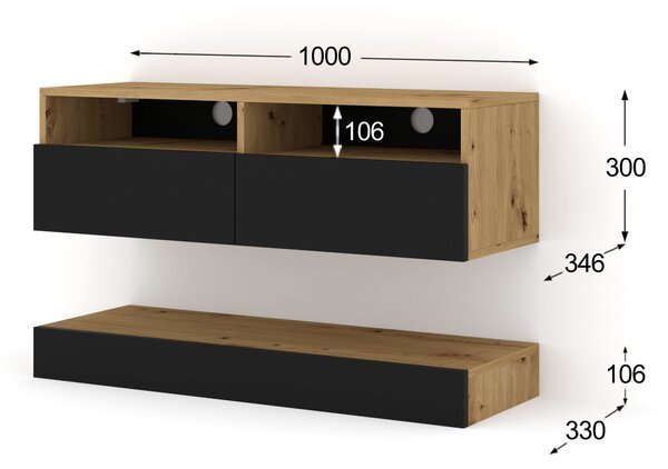 ТВ шкаф DUO 100, дъб артисан/черен мат