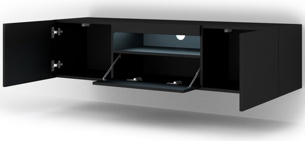 ТВ шкаф AURA 150 стоящ/окачен, черен мат, LED