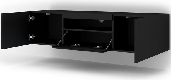 ТВ шкаф AURA 150 стоящ/окачен, черен мат, LED