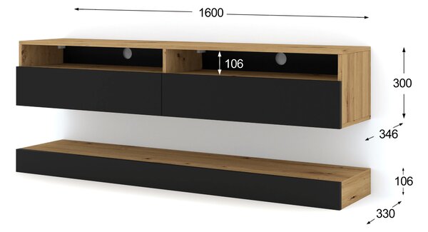 ТВ шкаф DUO 160, дъб артисан/черен мат