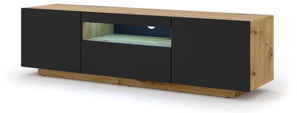 ТВ шкаф AURA 150 стоящ/окачен, дъб артисан/черен мат, LED