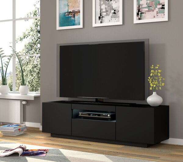 ТВ шкаф AURA 150 стоящ/окачен, черен мат, LED